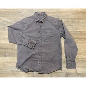 TOPO Designs Dirt Shirt Mens Medium Long Sleeve Button Up Gray Organic Canvas